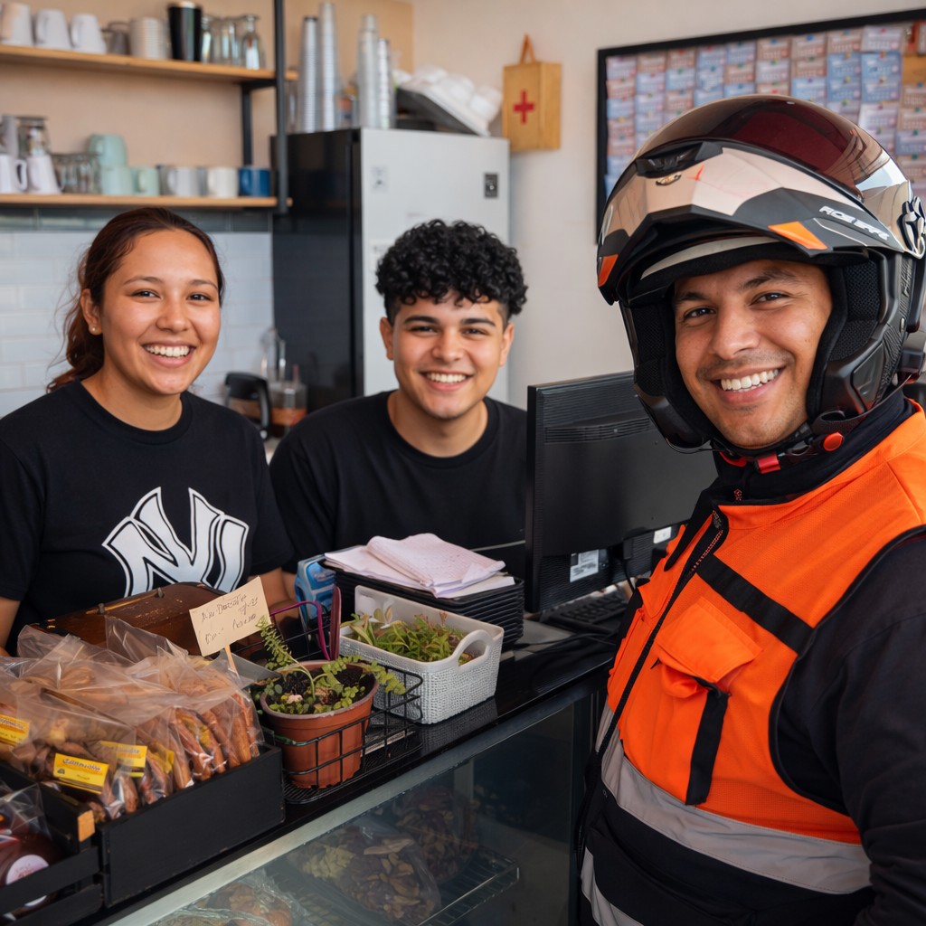 Negocio afiliado a Traitte: equipo y clientes en un local